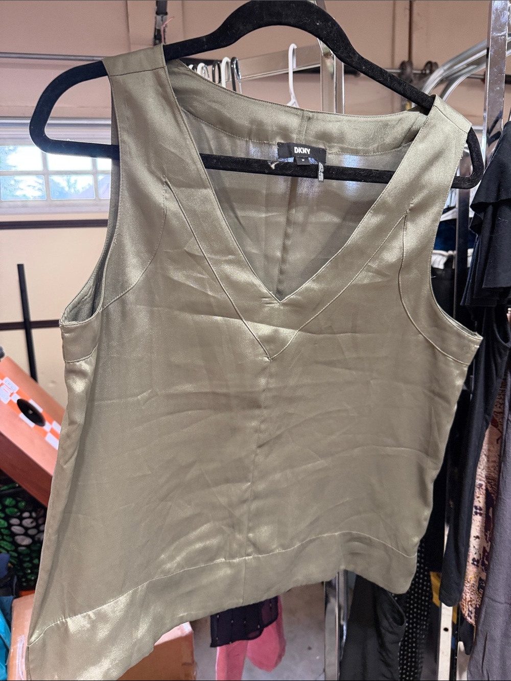 DKNY Olive Satin V-Neck Camisole